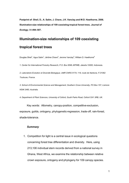 Illumination-Size Relationships of 109 Coexisting Tropical Forest Trees