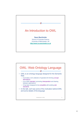 An Introduction to OWL OWL: Web Ontology Language