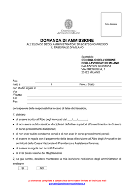 Domanda Di Ammissione All'elenco