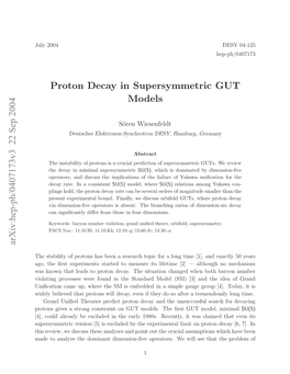 Proton Decay in Supersymmetric GUT Models