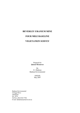 Beverley Uranium Mine Four Mile Baseline Vegetation Survey