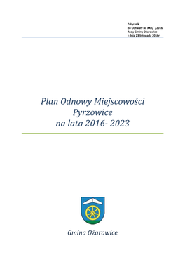 Plan Odnowy Miejscowości Pyrzowice Na Lata 2016- 2023