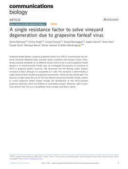 A Single Resistance Factor to Solve Vineyard Degeneration Due to Grapevine Fanleaf Virus