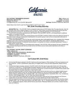 NFL Draft Thursday-Saturday Cal Football NFL Draft Notes