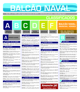 BALCÃO NAVAL Ano XII Nº 120 Julho/Agosto/Setembro De 2010 Distribuição Gratuita CLASSIFICADOS