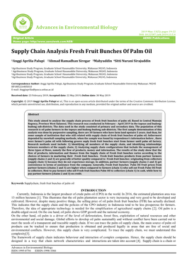 Supply Chain Analysis Fresh Fruit Bunches of Palm Oil