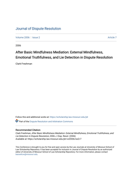 External Mindfulness, Emotional Truthfulness, and Lie Detection in Dispute Resolution