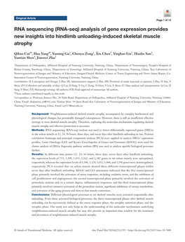 RNA Sequencing (RNA-Seq) Analysis of Gene Expression Provides New Insights Into Hindlimb Unloading-Induced Skeletal Muscle Atrophy