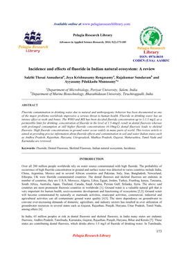 Incidence and Effects of Fluoride in Indian Natural Ecosystem: a Review