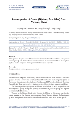 A New Species of Fannia (Diptera, Fanniidae) from Yunnan, China