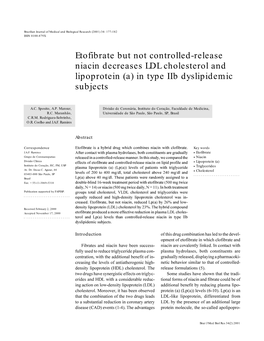 Etofibrate but Not Controlled-Release Niacin Decreases LDL Cholesterol and Lipoprotein (A) in Type Iib Dyslipidemic Subjects