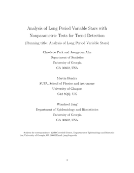 Analysis of Long Period Variable Stars with Nonparametric Tests for Trend Detection (Running Title: Analysis of Long Period Variable Stars)