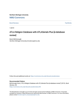ATLA Religion Database with Atlaserials Plus [E-Database Review]