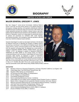 Major General Gregory F Jones Biography