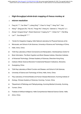 High-Throughput Whole-Brain Mapping of Rhesus Monkey at Micron
