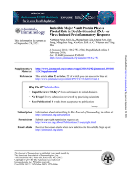 Inducible Major Vault Protein Plays a Pivotal Role in Double-Stranded RNA− Or Virus-Induced Proinflammatory Response