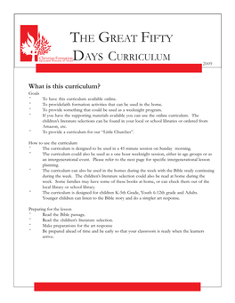 The Great Fifty Days Curriculum 2009