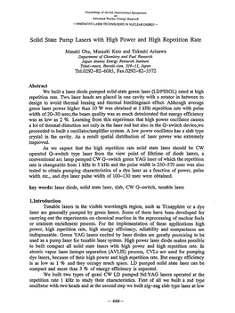 Solid State Pump Lasers with High Power and High Repetition Rate