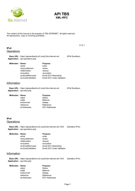 TBS Internet API Reference Documentaiton