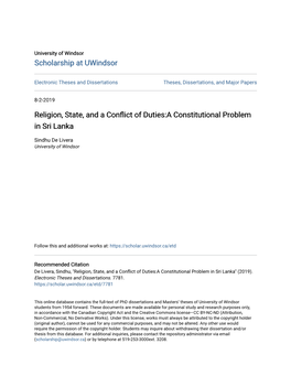 Religion, State, and a Conflict of Duties:A Constitutional Problem in Sri Lanka