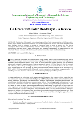 Go Green with Solar Roadways: - a Review