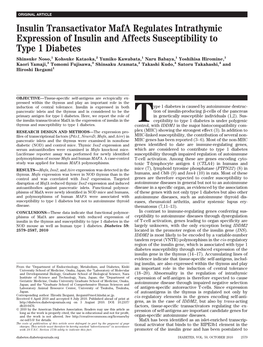 Insulin Transactivator Mafa Regulates Intrathymic Expression of Insulin