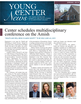 Center Schedules Multidisciplinary Conference on the Amish “HEALTH and WELL-BEING in AMISH SOCIETY” to BE HELD JUNE 6–8, 2019