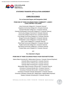 STATEWIDE TRANSFER ARTICULATION AGREEMENT in COMPUTER SCIENCE