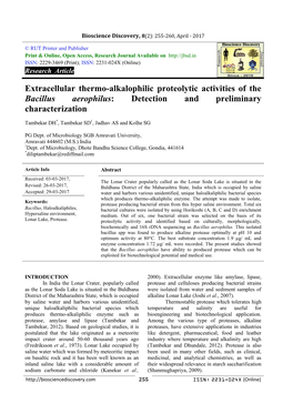 Extracellular Thermo-Alkalophilic Proteolytic Activities of the Bacillus Aerophilus: Detection and Preliminary Characterization