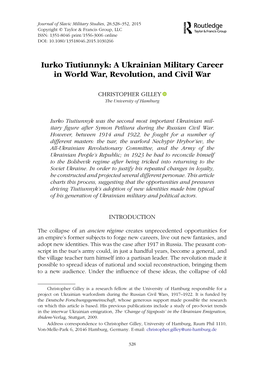 Iurko Tiutiunnyk: a Ukrainian Military Career in World War, Revolution, and Civil War