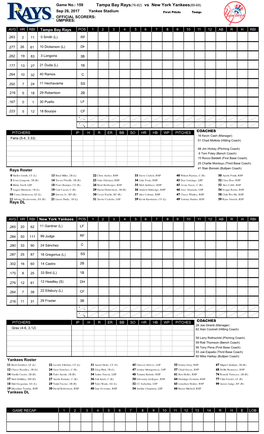 Tampa Bay Rays(76-82) Vs New York Yankees(89-69)