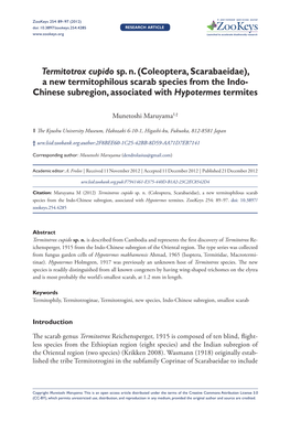 Termitotrox Cupido Sp. N. (Coleoptera, Scarabaeidae), a New Termitophilous Scarab Species from the Indo- Chinese Subregion, Associated with Hypotermes Termites