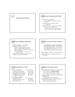 Relational Database: Definitions Example Instance of Students Relation