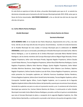 Secretaría Municipal-2015 En Esta Fecha Se Apertura El Libro De Actas