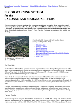 FLOOD WARNING SYSTEM for the BALONNE and MARANOA RIVERS