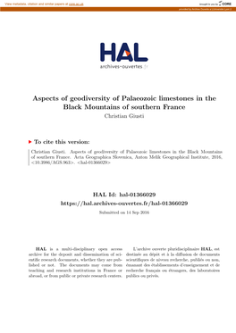 Aspects of Geodiversity of Palaeozoic Limestones in the Black Mountains of Southern France Christian Giusti