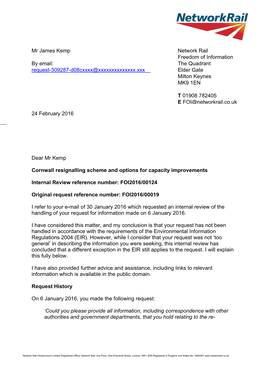 Mr James Kemp by Email: Request-309287-D08cxxxx@Xxxxxxxxxxxxxx.Xxx Network Rail Freedom of Information the Quadrant Elder