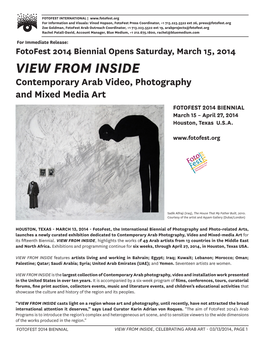 Fotofest 2014 Biennial Opens Saturday, March 15, 2014 VIEW