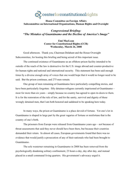 Congressional Briefing: “The Mistakes of Guantánamo and the Decline of America’S Image”