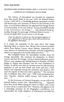 ASPECTS of LITERARY OCCULTISM the Colony of Queensland Was Founded