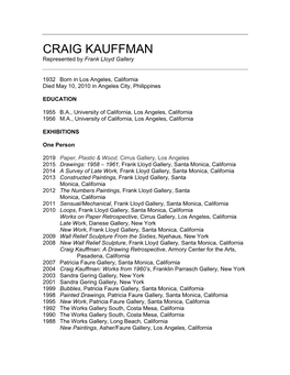 CRAIG KAUFFMAN Represented by Frank Lloyd Gallery