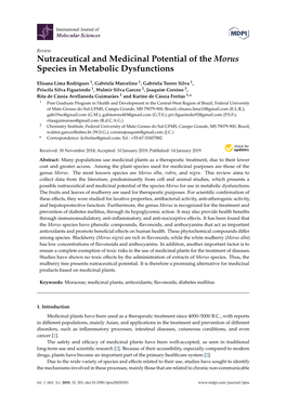 Nutraceutical and Medicinal Potential of the Morus Species in Metabolic Dysfunctions