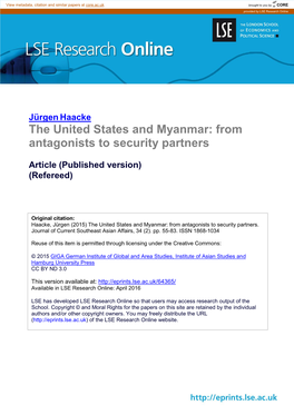 The United States and Myanmar: from Antagonists to Security Partners