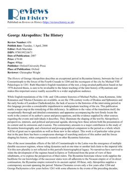 George Akropolites: the History