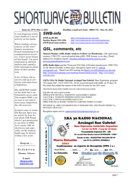 SWB-Info QSL, Comments, Etc