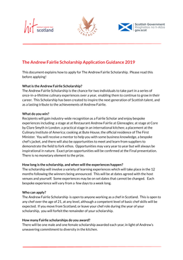 The Andrew Fairlie Scholarship Application Guidance 2019