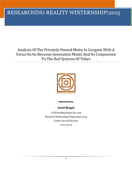 Analysis of the Privately-Owned Metro in Gurgaon with a Focus on Its Revenue Generation Model and Its Comparison to the Rail Systems of Tokyo