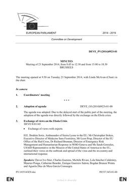 0923-01 MINUTES Meeting of 23 September 2014, from 9.45 To