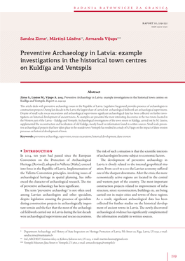 Preventive Archaeology in Latvia: Example Investigations in the Historical Town Centres on Kuldīga and Ventspils