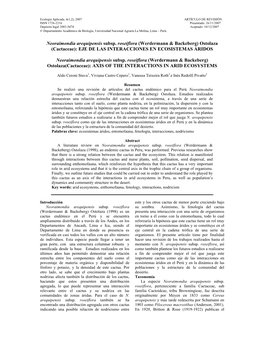 Neoraimondia Arequipensis Subsp. Roseiflora (Werdermann & Backeberg) Ostolaza (Cactaceae): EJE DE LAS INTERACCIONES EN ECOSISTEMAS ÁRIDOS